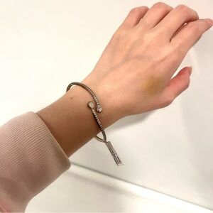 NEW Diamonique Elegant Sterling Silver Gold Hinged Bracelet